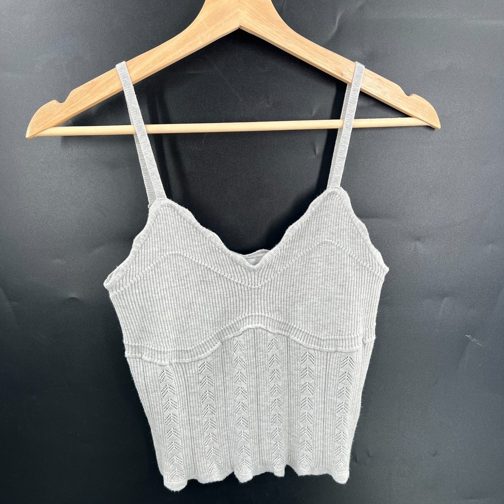 knit tank top feminine light gray y2k retro style boho crochet syle M Pink Rose - Picture 2 of 12
